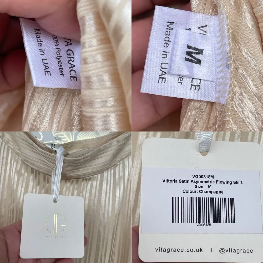 NWT Vita Grace Satin Peplum Top & Asymmetric Skirt Set S/M Champagne Luxury